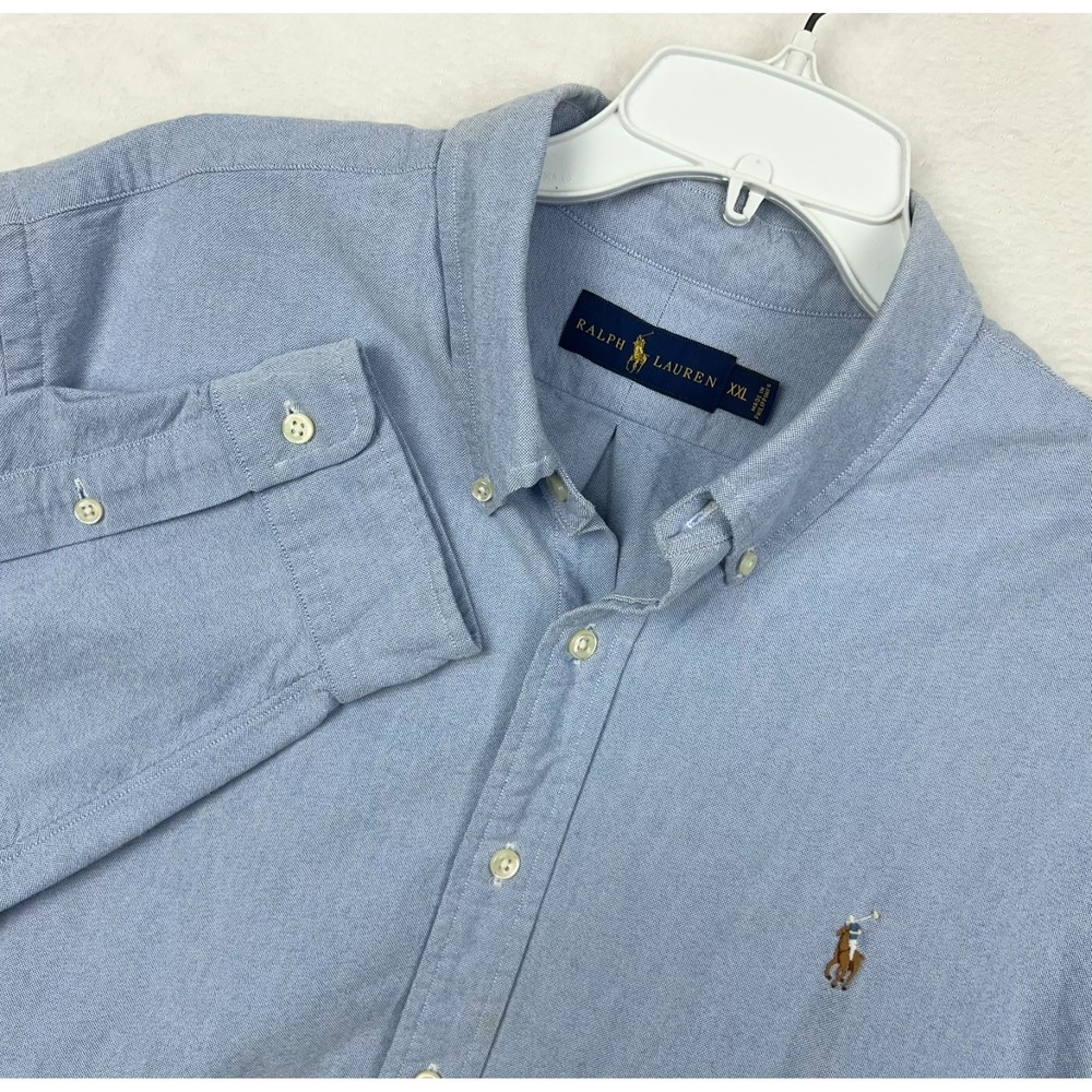 Ralph Lauren Blue Button Down Shirt Mens 2XL Long Sleeve Flesh Pony Cotton